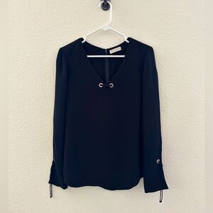 Ramy Brook Long Sleeve Alexa Grommet V-Neck‎ Silk Blend Blouse M